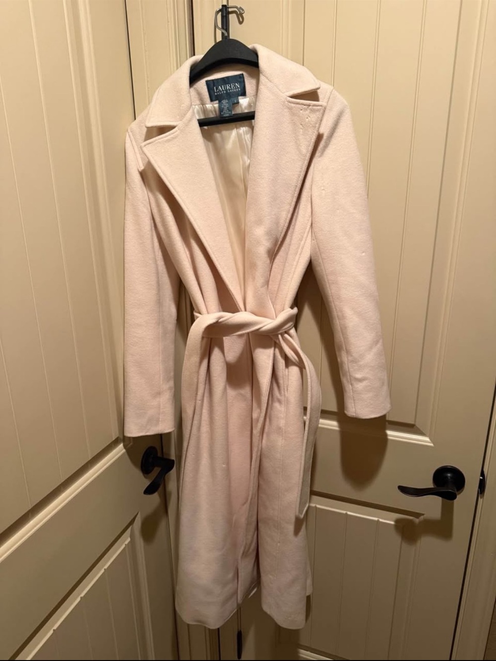 Lauren Ralph Lauren Pale Pink Belted Long 100% Wool Coat